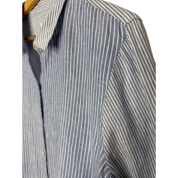 J. Jill Love Linen Essential Shirt Blue Stripe Button Front Women's Top Size XL - Picture 2 of 7